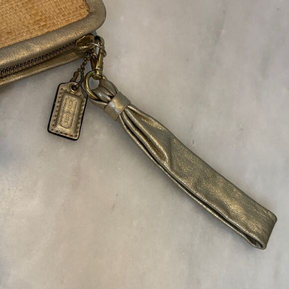 Coach Parker Natural Straw Leather Trim Clutch Wristlet Wallet Clutch - Picture 11 of 16